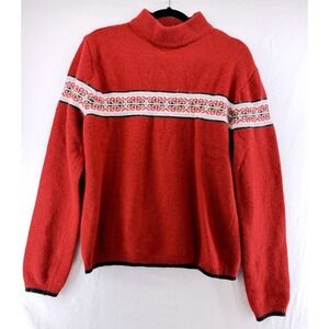 Vintage Gap Red Fair Isle Wool Angora Blend Mock‎ Neck Sweater Womens XL Nordic